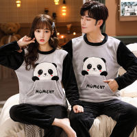 New Winter Women Warm Flannel Pajamas Sleepwear Family Pijamas Panda Long-Sleeved Trousers Pyjamas Couple Christmas Clothes Set