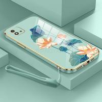 เคสสำหรับ Realme C11 2021 C20เคสโทรศัพท์ C20A ดีไซน์ใหม่ดอกบัวหลากสีฝาหลังเคสนิ่มเคลือบอิเล็คโทรเพลทกล่องกันกระแทก TPU ซิลิโคนพร้อมฟรีสายคล้อง