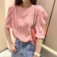 2021 female summer Korean version loose temperament T-shirt pleated short sleeves