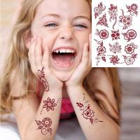 Henna Tattoo Sticker for Children Waterproof Temporary Tattoos Small Size Mehndi Fake Tattoo for Hand Girl Body Art Brown Henna Stickers