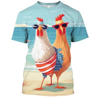 สัตว์ตลกพิมพ์เสื้อยืดสำหรับผู้ชายฤดูร้อนแฟชั่น 3D ไก่กราฟิกเสื้อลำลอง O คอสั้นแขนเสื้อขนาดใหญ่เสื้อสวมหัว