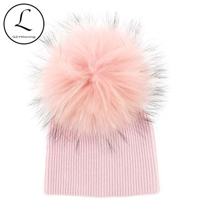 News Autumn Winter Baby Boys Girls Beanies Hats with Real Fur pompom Soft Plain Wool Cotton Skullies Hats For Kids Child Caps