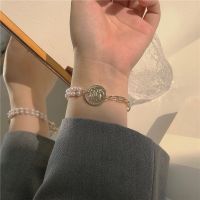 [COD] Double-layer pearl bracelet portrait gold coin ins temperament simple and versatile thick chain European exaggerated for women