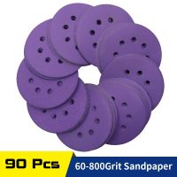 90Pcs 5 Inch Sanding Discs 8 Hole Hook &amp; Loop Assorted 60-800 Grit  Sandpaper for Orbital Random Sander Wood Metal Car Polishing Power Sanders