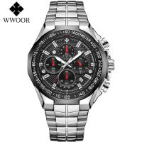 WWOOR Watches Men Top Brand Luxury Black Sports Chronograph Clock Fashion Military Big Quartz Full Steel Wristwatch Reloj Hombre