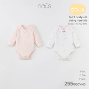 Set 2 bodysuit Nous trắng họa tiết và mix màu ghi be cho bé trai, bé gái 3