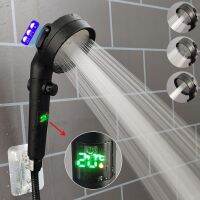 Temperature Digital Display Pressurized Showerhead Black 3 Modes High Pressure Water Saving Rainfall Filter Bathroom Shower Head Showerheads