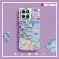 เคสโทรศัพท์ลาย X6 NIWINEE สำหรับ Honor X8A 5G/Honor X8 5G/Honor เคสนิ่มเป็นคู่ซิลิโคนบางเฉียบเรียบง่ายสร้างสรรค์มีสไตล์ลายดอกไม้สีม่วงอ่อนสีน้ำเงิน