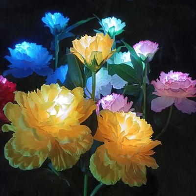 3 Head Solar Simulation Peony Rose Flower Light Waterproof IP65 Artificial Flowers Ground Plug Lamp for Garden Party Decoration Power Points  Switches