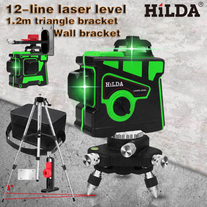 【HILDA】Laser Level 12 Lines 3D Green Laser Level SelfLeveling 360