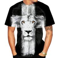 Summer Men T-Shirt 3d Cross Jesus Print Vintage Streetwear Lion Tee Round Neck Short Sleeve Top Oversized T-Shirt Men Clothing