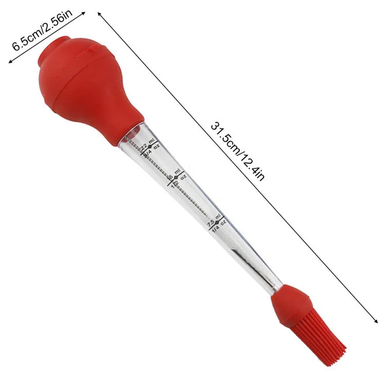 Cooking Light Meat and Poultry Baster with Cleaning Brush and Measurement Marks, Silicone Bulb, Heat Resistant, Turkey, Red