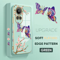 เคส PMP สำหรับ OPPO Reno10 Pro 5G ฟรีสายคล้อง + การ์ตูนสีสันสดใสลายผีเสื้อขอบสี่เหลี่ยมปลอกชุบเคสโทรศัพท์เคสโทรศัพท์นิ่มชุบหรูหรา