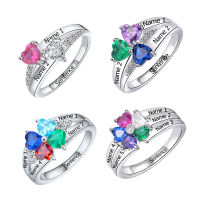 Sg Personalized 925 Sterling Silver Rings Custom Heart Birthstone Ring with 2-5 Names Jewelry for Women Mother Days Gift