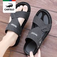 Cartelo crocodile sandals mens summer trend driving slippers mens waterproof non-slip leather sandals mens dual-use shoes