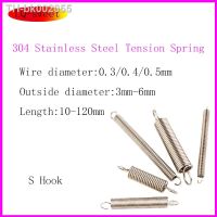 ∏﹍◊ 304 Stainless Steel S Hook Cylindroid Helical Coil Pullback Extension Tension Spring Wire Diameter 0.3mm 0.4mm 0.5mm