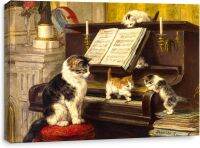 บทเรียนผ้าใบศิลปะพิมพ์บนผนังแมวชุดเปียโนโดย Henriette Ronner-Knip 18X12นิ้ว