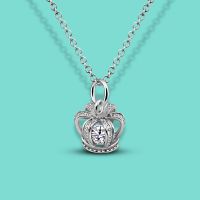 King Trendy 925 Sterling Silver Necklace Classic Cubic Zirconia Crown Pendant Necklace For Women Girls Christmas Gifts