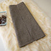 (ร้อน) Houndstooth-Breasted Woolen Mid-Length Skirt Winter New Style High Waist Slimming R Skirt Thick Woolen Skirt Trend S-XXL