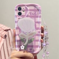 เคสครีม Mrhaha + โซ่ลูกปัดสำหรับ Realme C53 C55 C35 C17 C15 C11 5 5S 5i 6i C20 C33ป้องกันซิลิโคน C31 C30 C25Y C25 C21Y C25s 8i ตาข่ายสีม่วงดอกทิวลิปหยดกาวอุปกรณ์เสริมที่คลุมสต็อกพร้อม