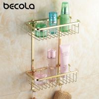 ❄▣∋ Becola New Design Bathroom Accessories Basket Gold Plated Brass Bathroom Shelves BR-6702 Free Shipping