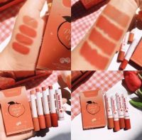 Tanako Peach Girl Matte Silky Lipstick ลิปสติกลูกพีช เซต4แท่ง 4สีโทนส้ม-ชมพู ละมุนมากจ้าNo.HT-070