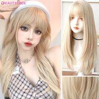 BEAUTYCODE-Perruques Synthétiques sulfDroites Naturelles avec Frange pour Femme Platine Blonde Cosplay Party Lolita Résiste à la Chaleur