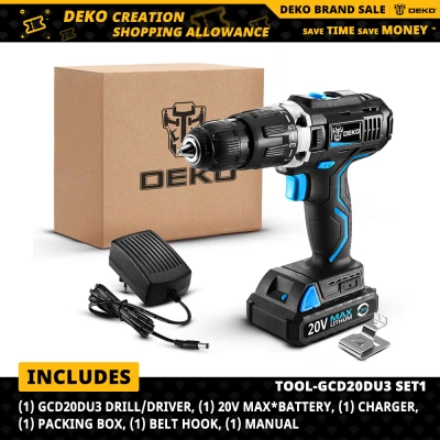DEKO GCD20DU3 20 โวลต์สูงสุดไขควงไฟฟ้าสว่านไร้สายสว่านกระแทกมินิไดร์เวอร์ไฟฟ้า 1/2 นิ้ว 2-Speed สว่านกระแทกปูน