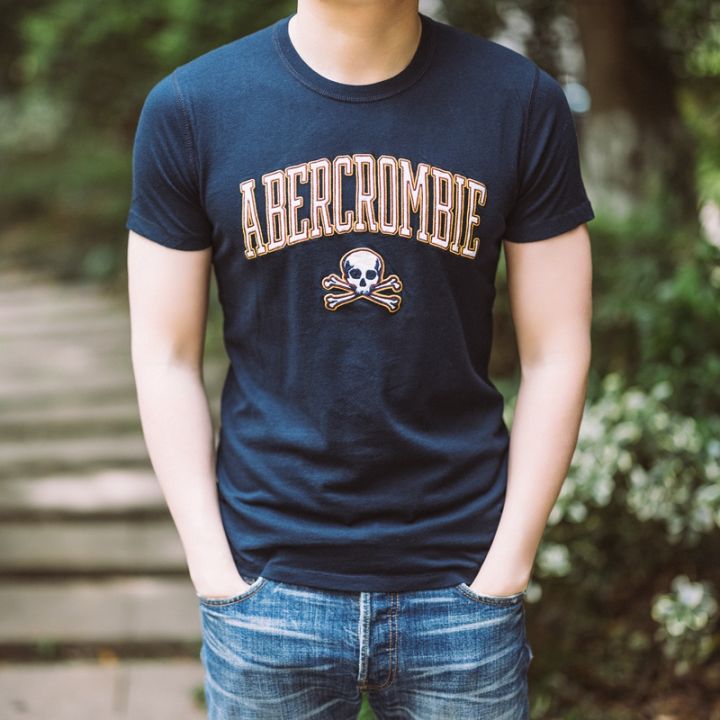 abercrombie-fitch-unisex-เสื้อยืดแขนสั้นพิมพ์ลายใหม่