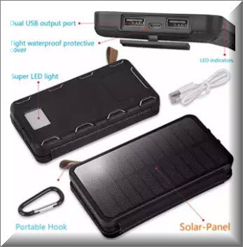 12000mAh Solar Charger, 4 Sunpower Panel Portable Solar Power Bank Waterproof&amp;Dustproof Solar Battery Charger with Dual USB Emergency Led Flashlight for ไอโฟน and Most Smart Phones Tablets (0631)