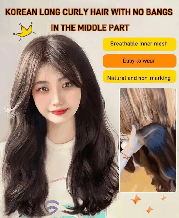 GIIKING Centre parting Korean style long curly hair wig without bangs |  Lazada PH