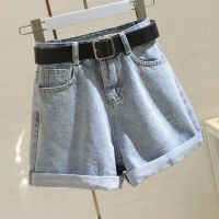 HOT14★New Summer Women High Waist Wide Leg Denim Shorts Cal Female Loose Fit Streetwear Solid Color Straight Jeans Shorts