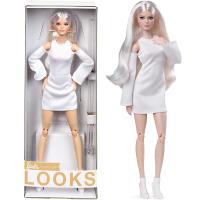 【YF】 Original Barbie Signature Looks Doll Blonde Fully Posable Fashion Wearing White Dress Toy for Girls perfect gift GXB28