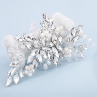 【YF】 Silver Rhinestone Peal Bridal Hair Comb Handmade Crystal Wedding Accessories Party Ornament for Women Headdress Tiara