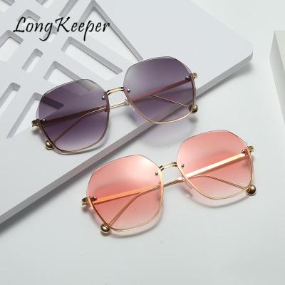 LongKeeper Women Rimless Sunglasses Gradient Quality Brand Glasses Vintage Shades Female Polygon Irregular Eyewear Gafas De Sol