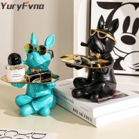 French Bulldog Statue Key Remote Control Storage Tray Sitting Dog Resin Art Home Decoration Sculpture Figurine Animal