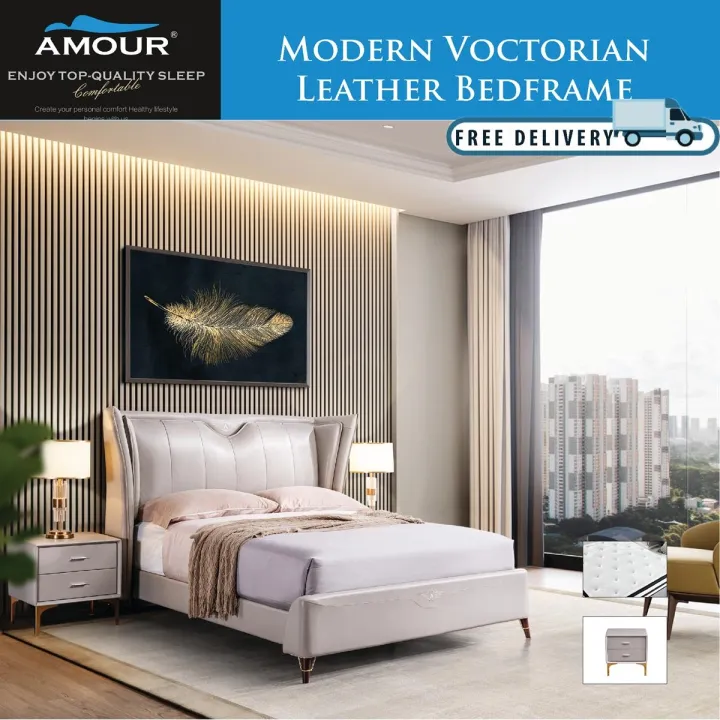 Amour Modern Victorian Genuine Leather, Victorian King Size Bed Frame