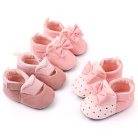Newborn Toddler Baby Shoes Anti-Slip Bowknot Cotton Shoes Prewalker Soft Sole Shoes for Baby Girls Solid First Walkers Princess（0-18 M）