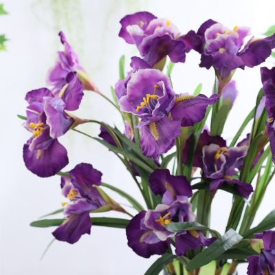 [AYIQ Flower Shop] ใหม่3หัว Alice Iris ดอกไม้สีเขียวใบผ้าไหมประดิษฐ์ดอกไม้สำหรับตกแต่งบ้าน Flores Orchid