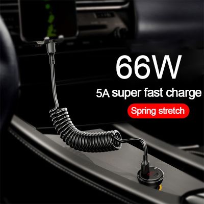 66W 5A USB Type C Data Cable Micro USB Spring Pull Telescopic Fast Charging Cable for Android Phone Accessories Car USB Cable