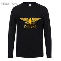 【อเนกประสงค์】 Omnitee แขนยาว SPQR ผู้ชายเสื้อยืดท็อปส์ผ้าฝ้ายแฟชั่นนกอินทรีแบนเนอร์โรมันจักรวรรดิเสื้อยืดเต็มแขนโรมัน G Ladiator ท็อปส์