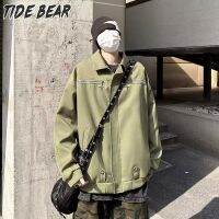 TIDE BEAR เสื้อแจ็คเก็ตแขนยาวแจ็คเก็ตมีซิปผู้ชาย,กระเป๋าหลวม,แขนยาวสีทึบ,เสื้อใหม่,ปกที่อ่อนวัย,แจ๊กเก็ตอินเทรนด์สำหรับวัยรุ่น