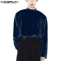 ◑ Incerun เสื้อท็อปแขนยาวผ้ากํามะหยี่แฟชั่นฤดูใบไม้ร่วงฤดูหนาวสําหรับผู้ชาย