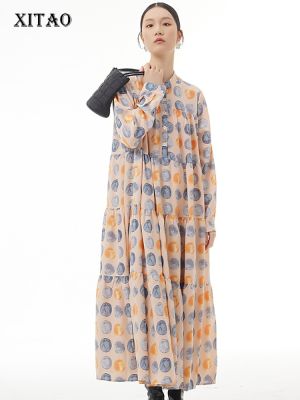 XITAO Dress Loose Fashion Dot Pattern Long Sleeve Print Shirt Dress