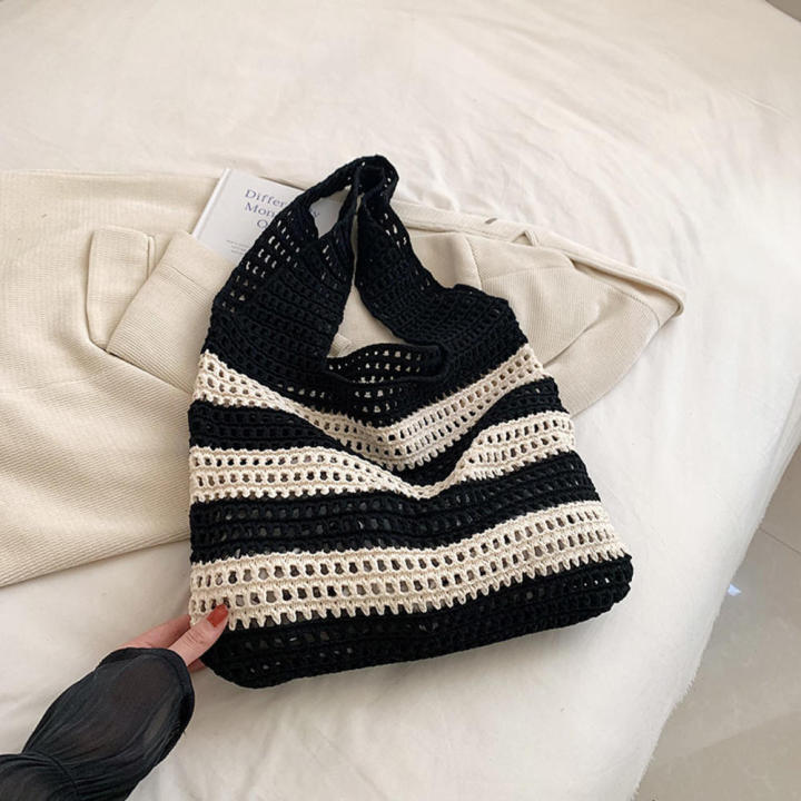 knitted-bag-simplicity-stripe-hollowed-out-niche-lady-design