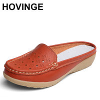 HOVINGE New Arrival Solid Women Summer Slippers Flip Flops Genuine Leather Flat Slippers Ladies Slip On Flats Clogs Shoes Woman