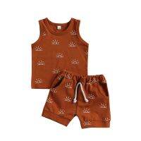 0-3Years Newborn Baby 2-piece Outfit Set Fashion Sun Print Tank Top Shorts Set for Kids Boys Girls