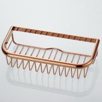 ❧▪♈ 30cm Rose Gold Brass Bathroom Basket Wall Mounted Corner Shower Storage Shelves Bath Accessories Zba507