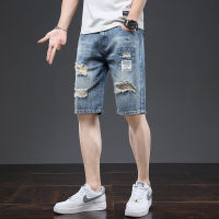 2023 Summer Thin Denim Short Pants Mens Elastic Versatile Youth Capris Trendy 5-point Middle Pants Mens Style