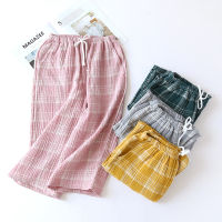 2021summer couple 100 cotton crepe cloth shorts multicolor large size loose plaid mens home pants cropped pants ladies bottoms